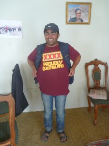 A little bit of home high in the Karakoram Range – Tanweer in his XXXX T-shirt! 